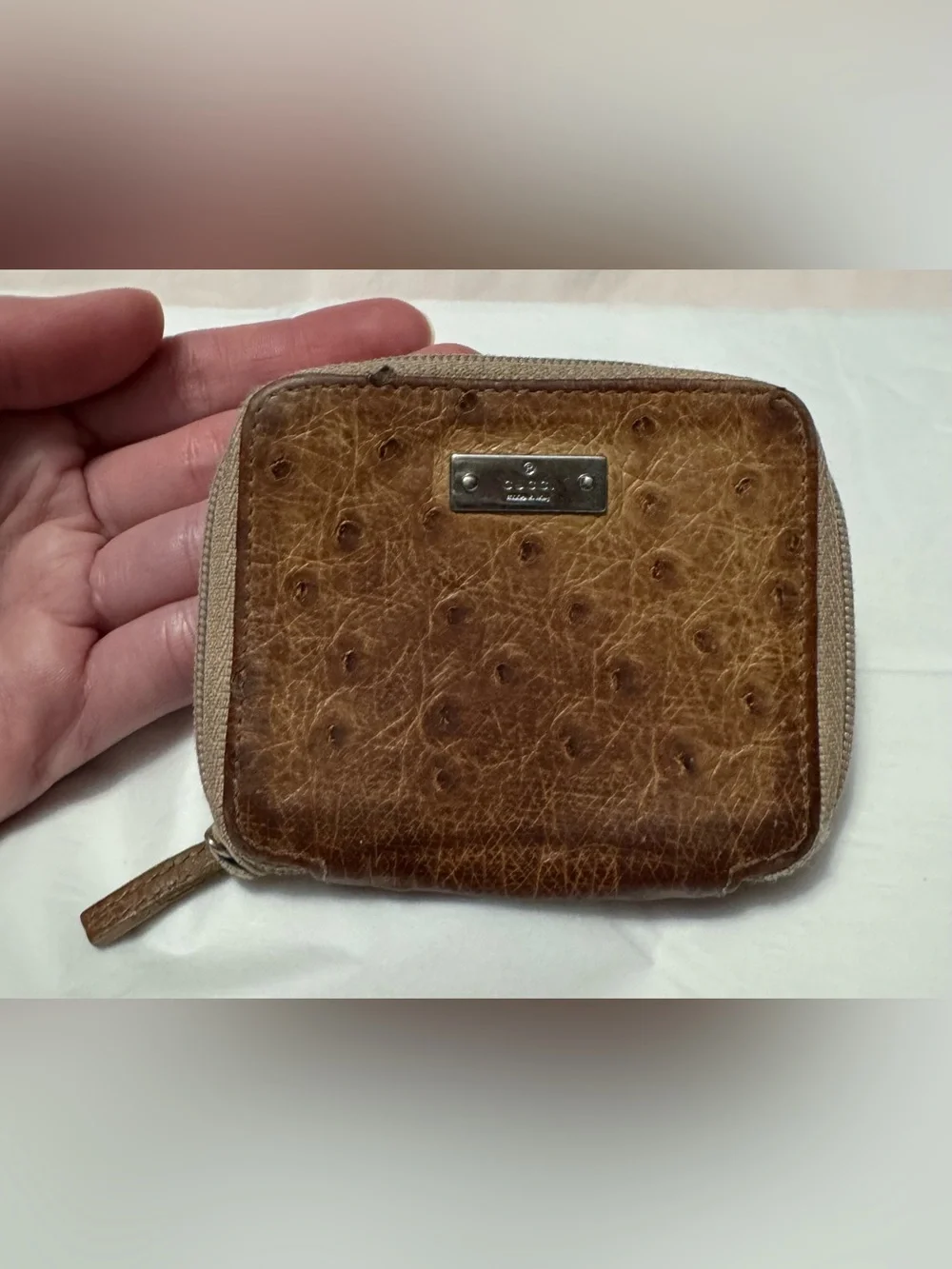 Gucci AUTHENTIC Vintage Brown Ostrich Leather Coin Purse Pouch Wallet - Picture 4 of 16